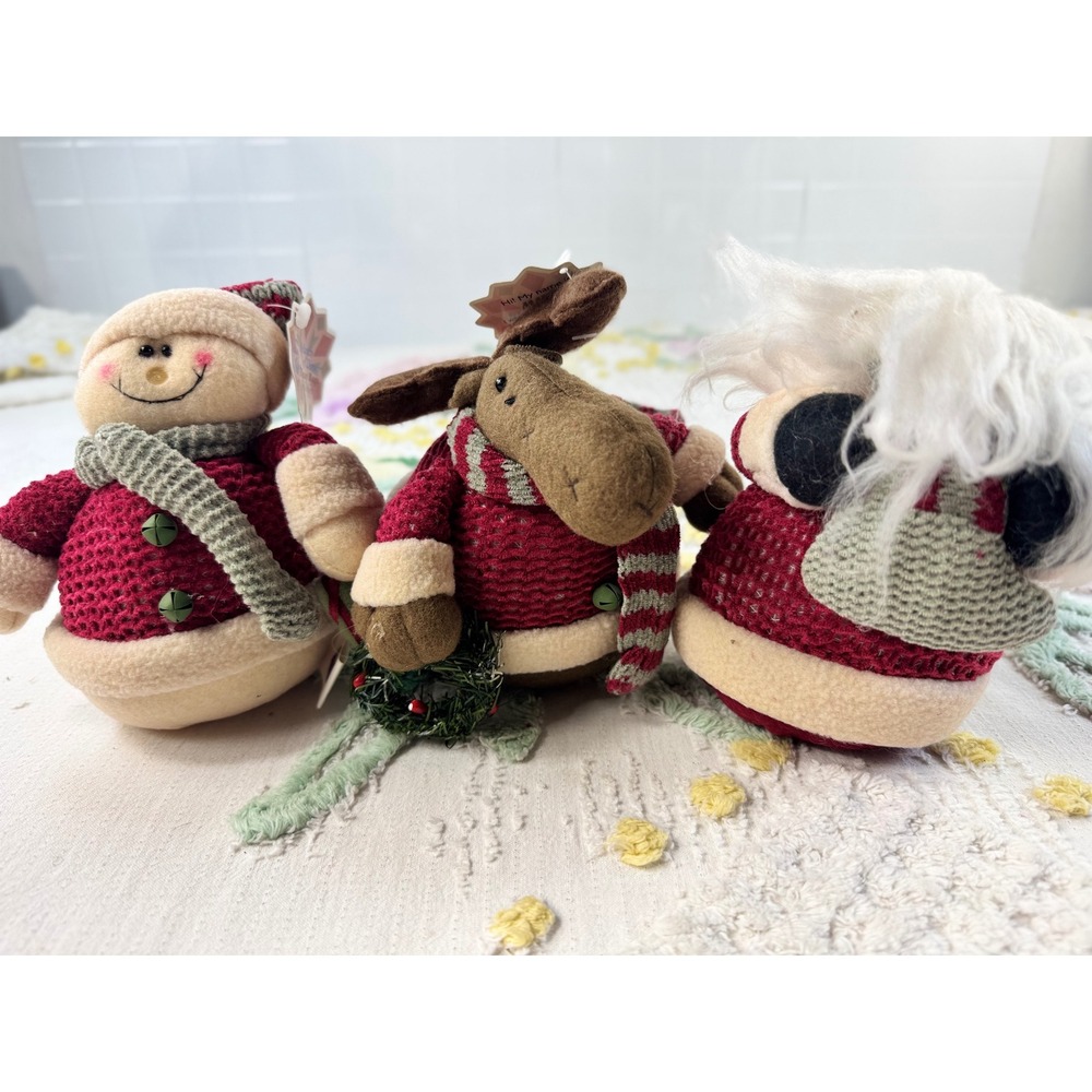 March of Dimes Holiday Plush Bean Bag Lot Snowman Moose Santa Plushland NWT